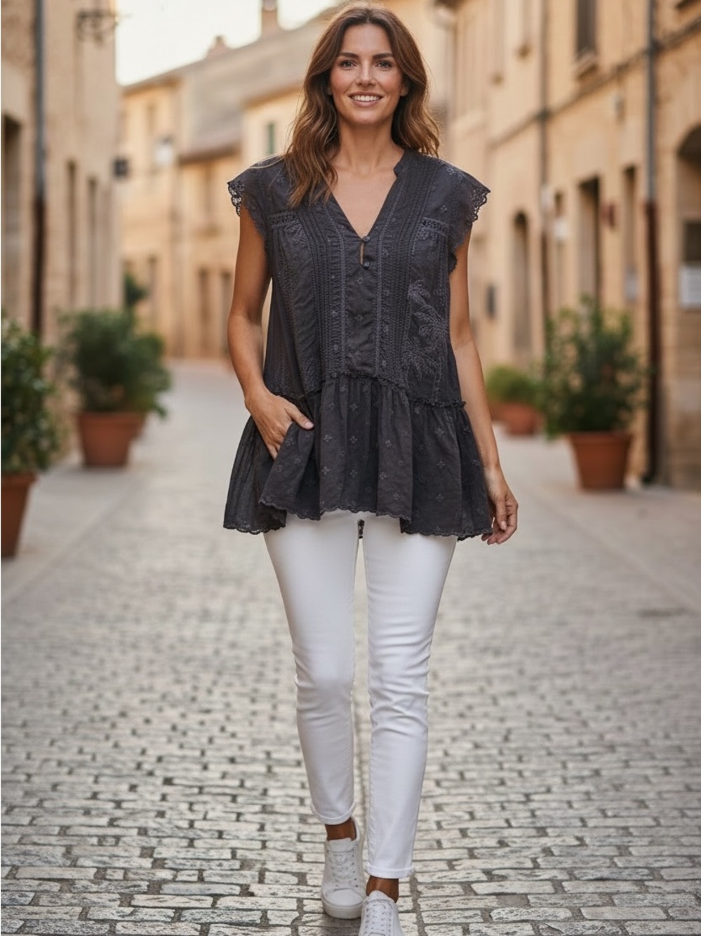 Johnny Was Oriana Palm Embroidered Tunic-size Small